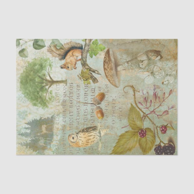 Vintage Woodland Ephemera Tissue Paper (Front)