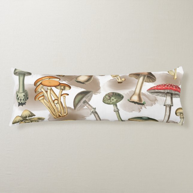 Vintage Woodland Forest Mushrooms  Body Pillow (Front)