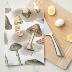 Vintage Woodland Forest Mushrooms Kitchen Towel