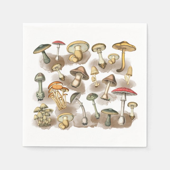 Vintage Woodland Forest Mushrooms Napkin (Front)
