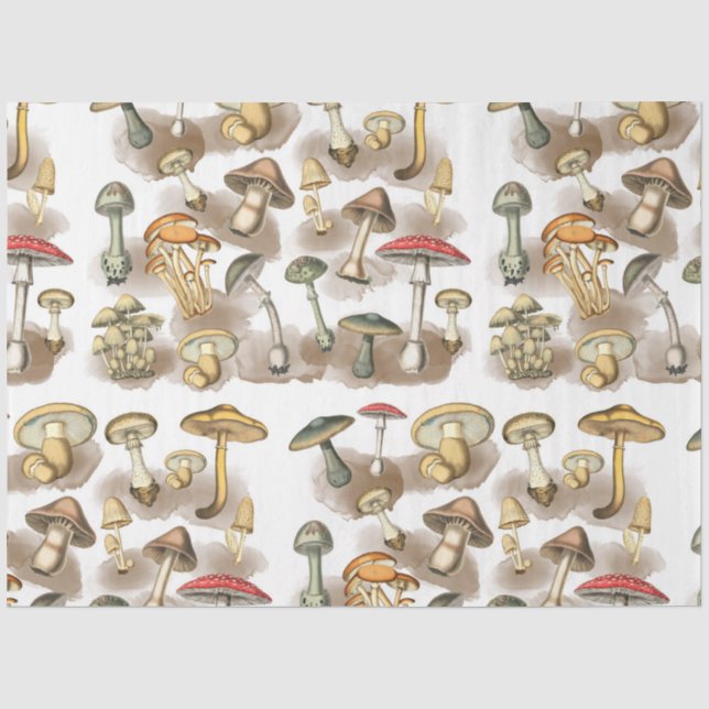 Vintage Woodland Forest Mushrooms Tissue Paper (Front)