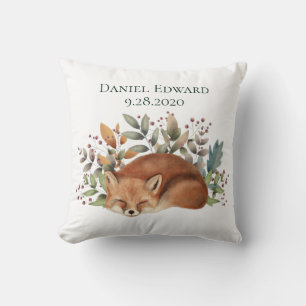 Vintage Woodland Fox Birth Announcement Throw Pill Pillow
