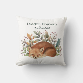 Vintage Woodland Fox Birth Announcement Throw Pill Pillow