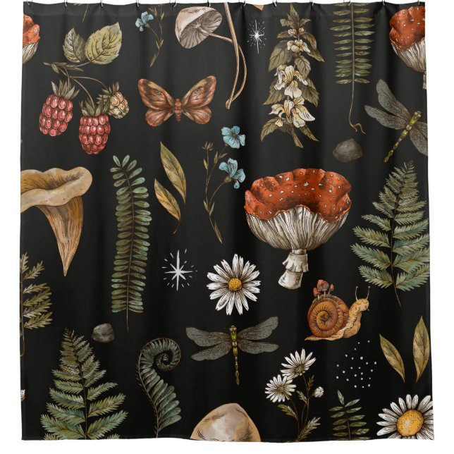 Vintage woodland nature seamless pattern. Amanita  (Front)