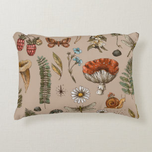 Vintage woodland nature seamless pattern. Amanita  Accent Pillow