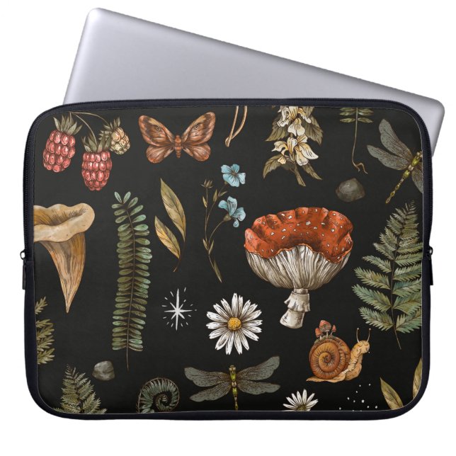 Vintage woodland nature seamless pattern. Amanita  Laptop Sleeve (Front)