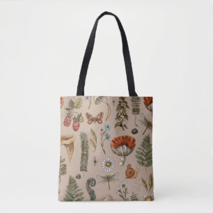 Vintage woodland nature seamless pattern. Amanita  Tote Bag