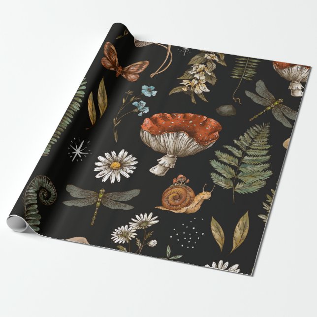 Vintage woodland nature seamless pattern. Amanita  Wrapping Paper (Unrolled)