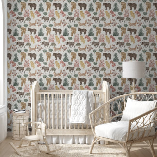 Vintage Woodland Pattern Gender Neutral Nursery Wallpaper
