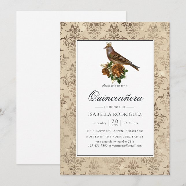 Vintage Woodland Quinceañera Invitation (Front/Back)