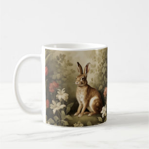Vintage Woodland Rabbit in a Floral Forest Coffee Mug