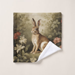 Vintage Woodland Rabbit in a Floral Forest Wash Cloth