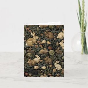 Vintage Woodland Rabbit Pattern Dark Botanical Card