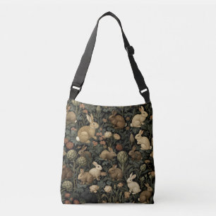 Vintage Woodland Rabbit Pattern Dark Botanical Crossbody Bag