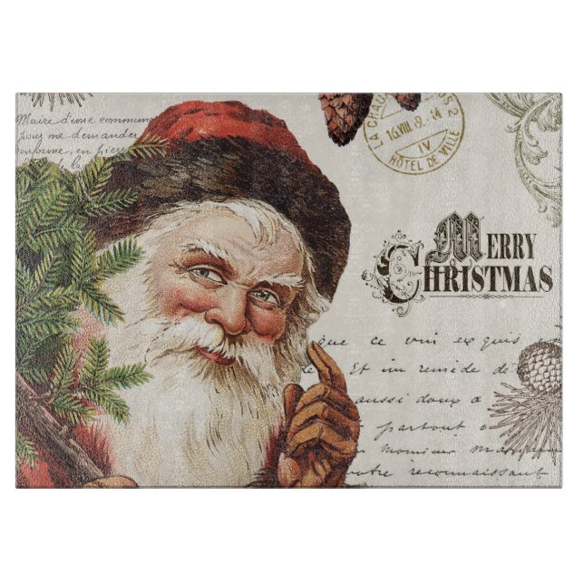 vintage woodland Santa Cutting Board (Front)