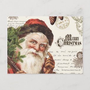 vintage woodland Santa Holiday Postcard