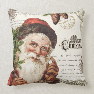 vintage woodland Santa Throw Pillow
