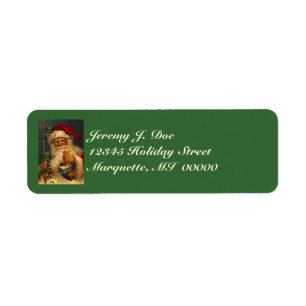 Vintage Woodland Santa W/ Gifts Snowing Labels