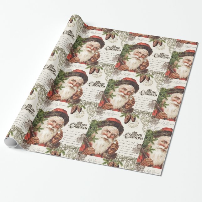 vintage woodland Santa Wrapping Paper (Unrolled)