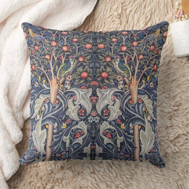 Vintage Woodpecker Floral Tapestry William Morris Throw Pillow (Blanket)