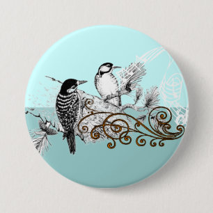 Vintage Woodpecker Wedding Love Birds 3 Inch Round Button