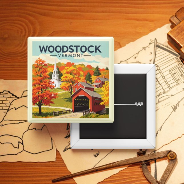 Vintage Woodstock Vermont 2 Inch Square Button (Creator Uploaded)