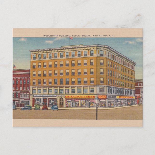 Vintage Woolworth Building Watertown NY Postcard (Front)