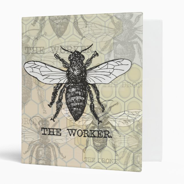 Vintage Worker Bee Illustration Art Binder (Front/Inside)