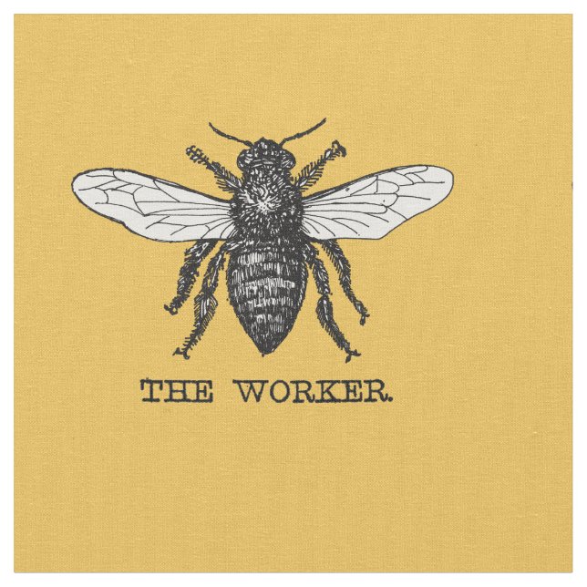 Vintage Worker Bee Illustration Art Fabric (Close Up)
