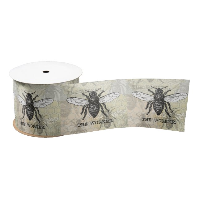 Vintage Worker Bee Illustration Art Satin Ribbon (Spool)