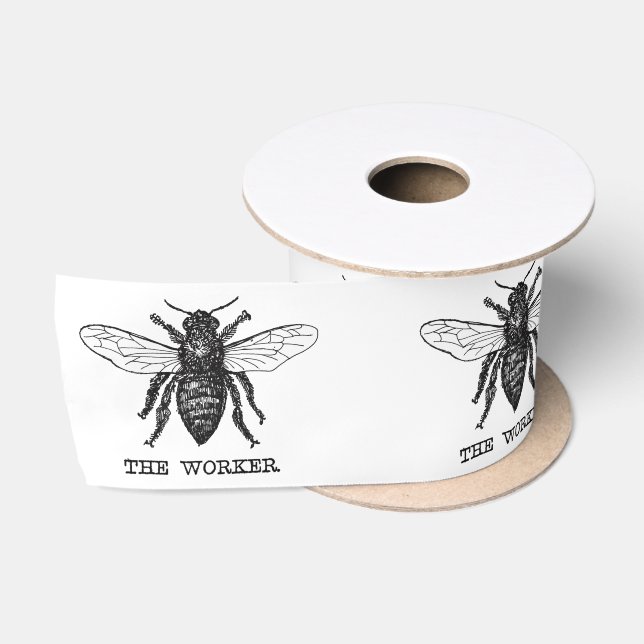 Vintage Worker Bee Illustration Art Satin Ribbon (Spool)