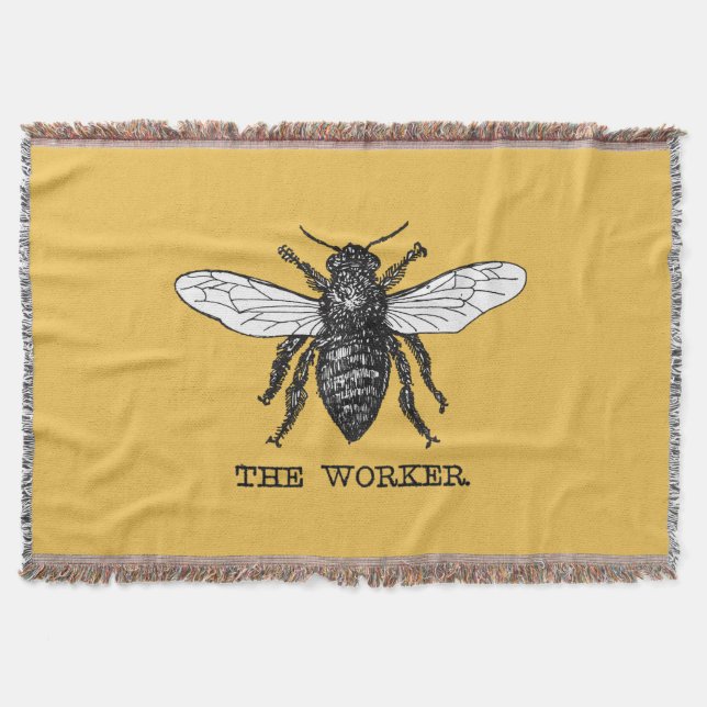 Vintage Worker Bee Illustration Art Throw Blanket (Front)