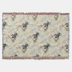 Vintage Worker Bee Illustration Art Throw Blanket