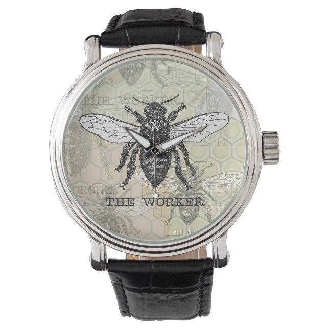 Vintage Worker Bee Illustration Art Watch (Front)