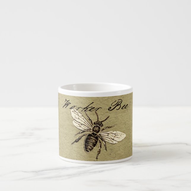 Vintage Worker Bee Insect Illustration Antique Espresso Cup (Front)