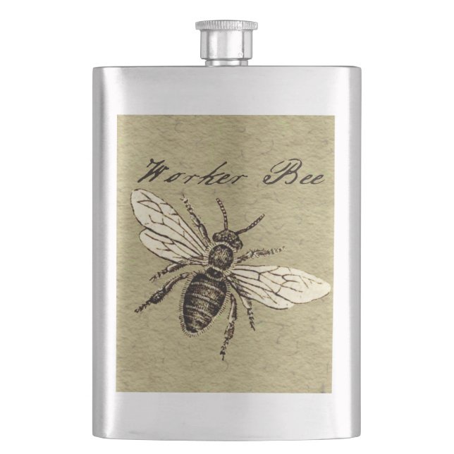 Vintage Worker Bee Insect Illustration Antique Hip Flask (Front)