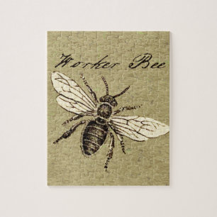 Vintage Worker Bee Insect Illustration Antique Jigsaw Puzzle