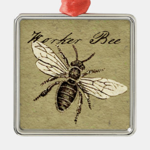Vintage Worker Bee Insect Illustration Antique Metal Ornament