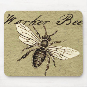 Vintage Worker Bee Insect Illustration Antique Mouse Pad