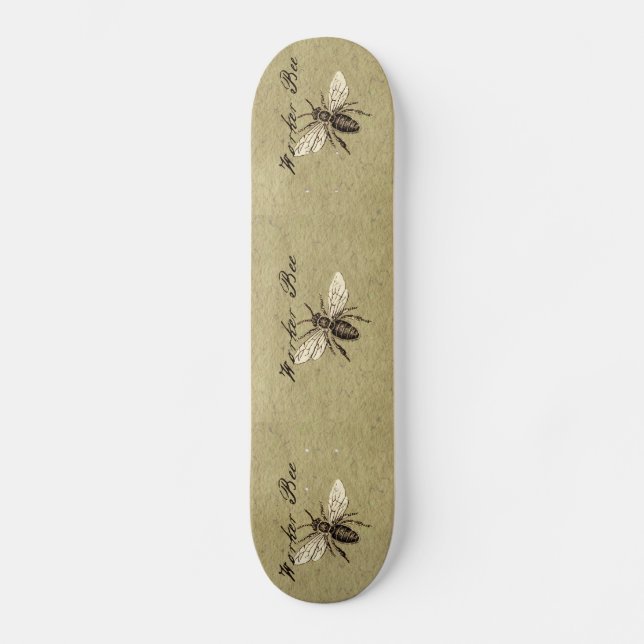Vintage Worker Bee Insect Illustration Antique Skateboard (Front)