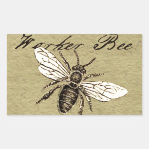 Vintage Worker Bee Insect Illustration Antique Sticker