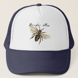 Vintage Worker Bee Insect Illustration Antique Trucker Hat