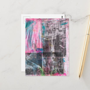 Vintage Working Men Black White Pink Blue  Postcard