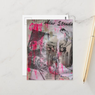 Vintage Working Men Hot Pink Stands Postcard