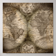 Vintage World Atlas Map Poster