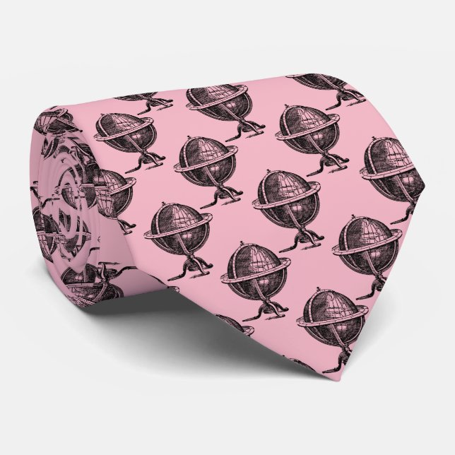 Vintage World Globe Lithograph Drawing BW Tie (Rolled)
