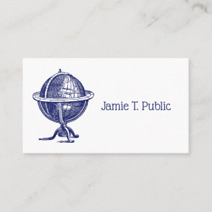 Vintage World Globe Lithograph Drawing Navy Business Card