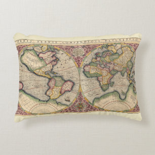 Vintage World Map 1609 Accent Pillow