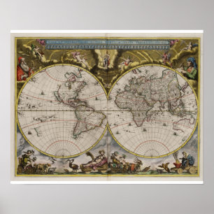 Vintage World Map (1664) Poster