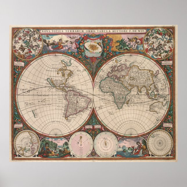 Vintage World Map (1665) 2 Poster (Front)